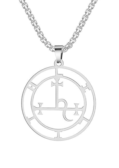 Lilith Halskette Edelstahl: Silberner Anhänger mit Kreuzen und Mond