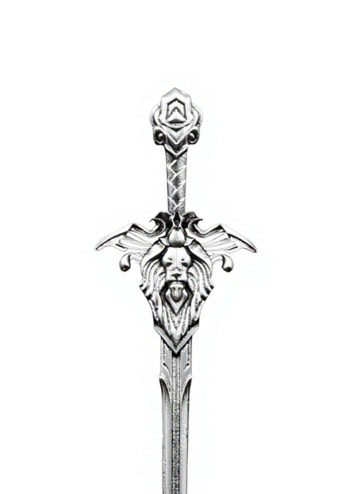 Silberner lion sword haarnadel mit löwenkopf-pommel und flügelmotiv, ideal für besondere anlässe und gothic haarklammer fans