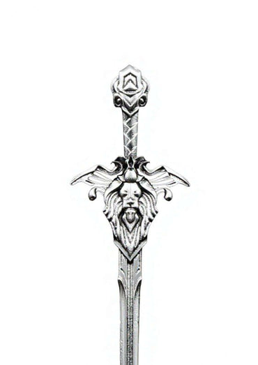Silberner lion sword haarnadel mit löwenkopf-pommel und flügelmotiv, ideal für besondere anlässe und gothic haarklammer fans