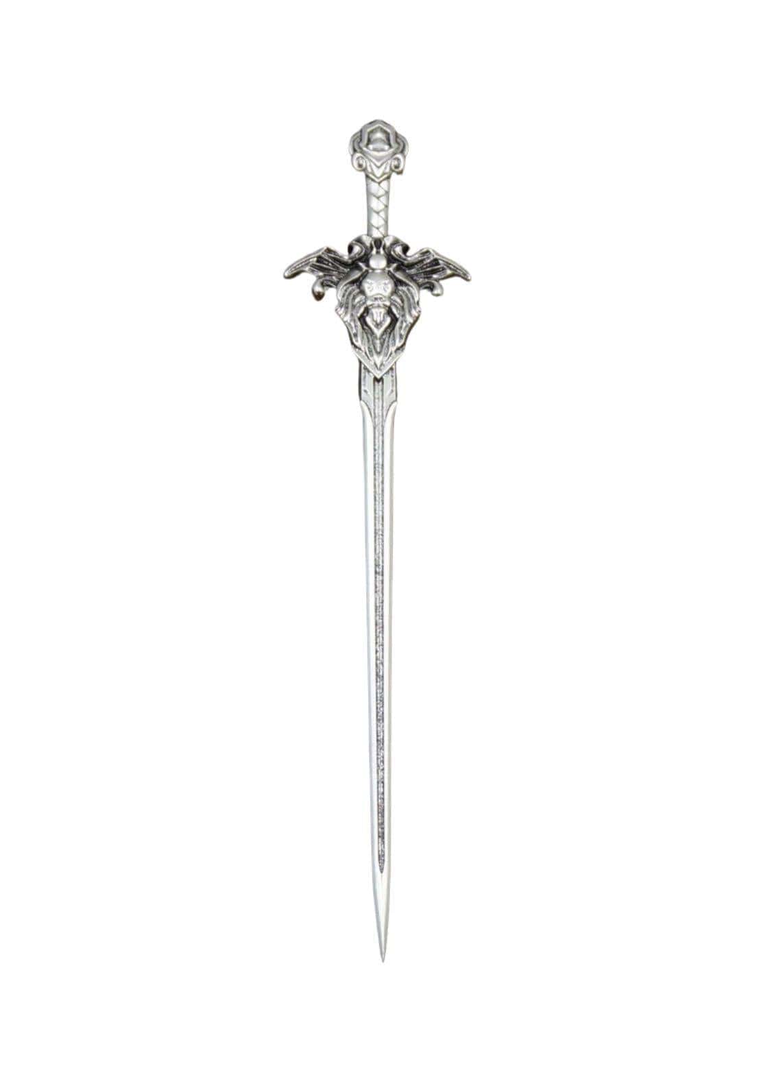 Silberne ornate lion sword haarnadel mit drachenkopf und flügeldesign für besondere anlässe im gothic haarklammer stil