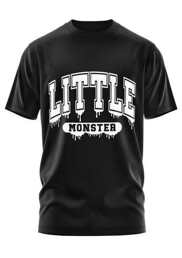 Black cotton t shirt bitte gothic horror little monster graphic in dripping collegiate style font