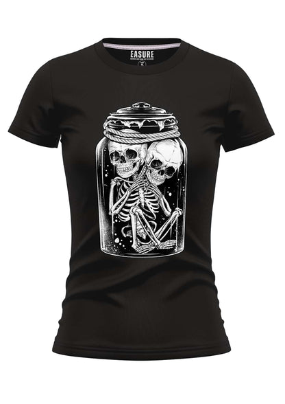 Lizzy and jill schwarzes damen t-shirt mit weißem skelett grafik im jar aus strapazierfähigem stoff und weicher qualität