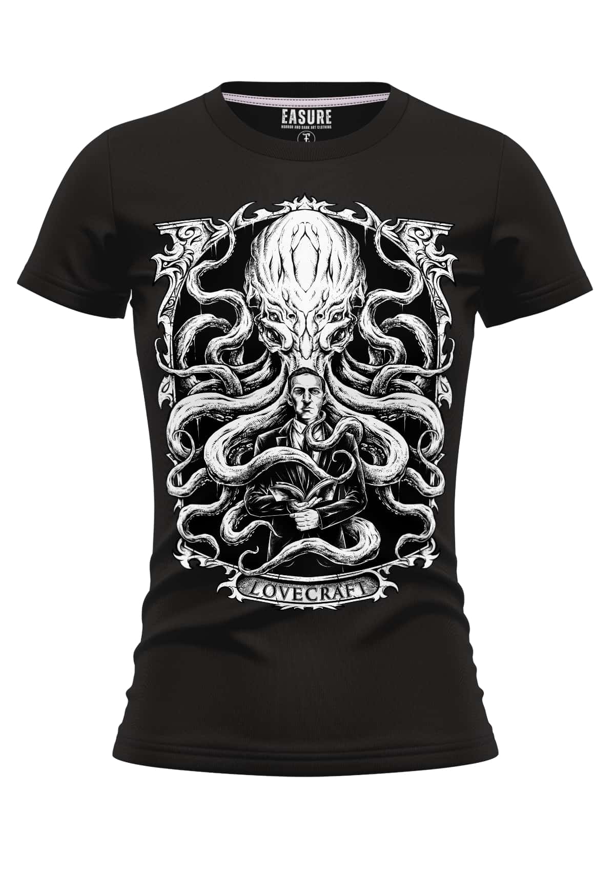Schwarzes girlie t-shirt mit lovecraft grafik aus strapazierfähigem stoff und weicher qualität