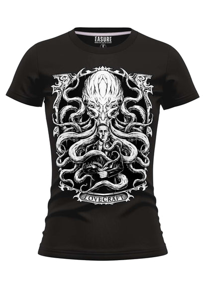 Schwarzes girlie t-shirt mit lovecraft grafik aus strapazierfähigem stoff und weicher qualität