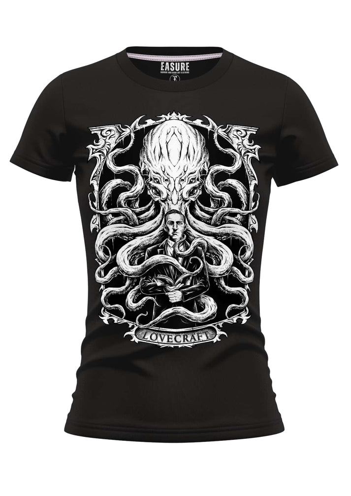 Schwarzes girlie t-shirt mit lovecraft grafik aus strapazierfähigem stoff und weicher qualität