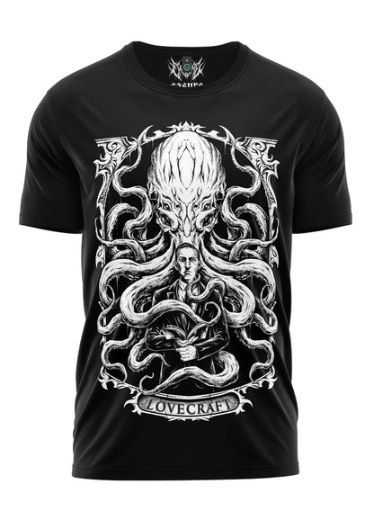 Schwarzes Gothic-Metal T-Shirt mit Lovecraft-Oktopus-Motiv