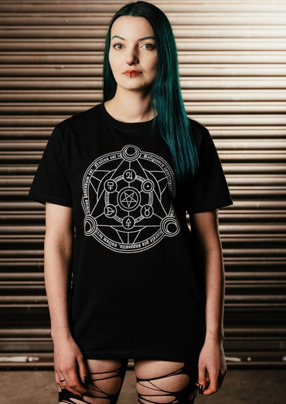 Schwarzes Gothic-Metal T-Shirt LUNAE mit weißem astrologischem Symbol