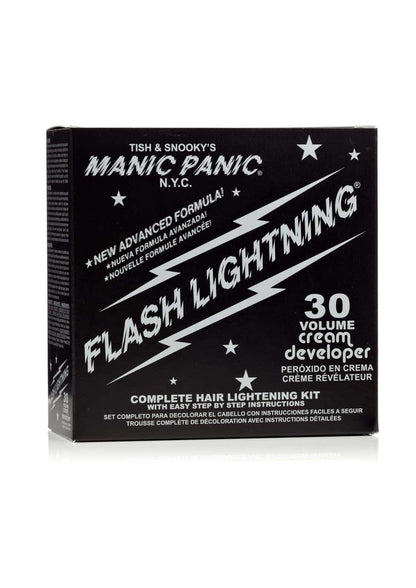 Black and white box of manic panic n.y.c bleichset kit 30 volume bleach for blondierung use