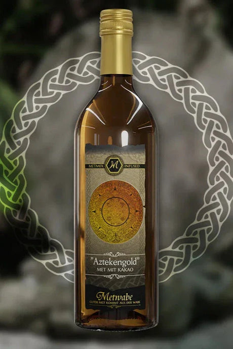 Eine Flasche Met ’Aztekengold’.