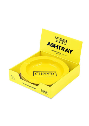 Gelber metall aschenbecher aus premium metall mit clipper logo schwarz ideal für gothic und horror fans
