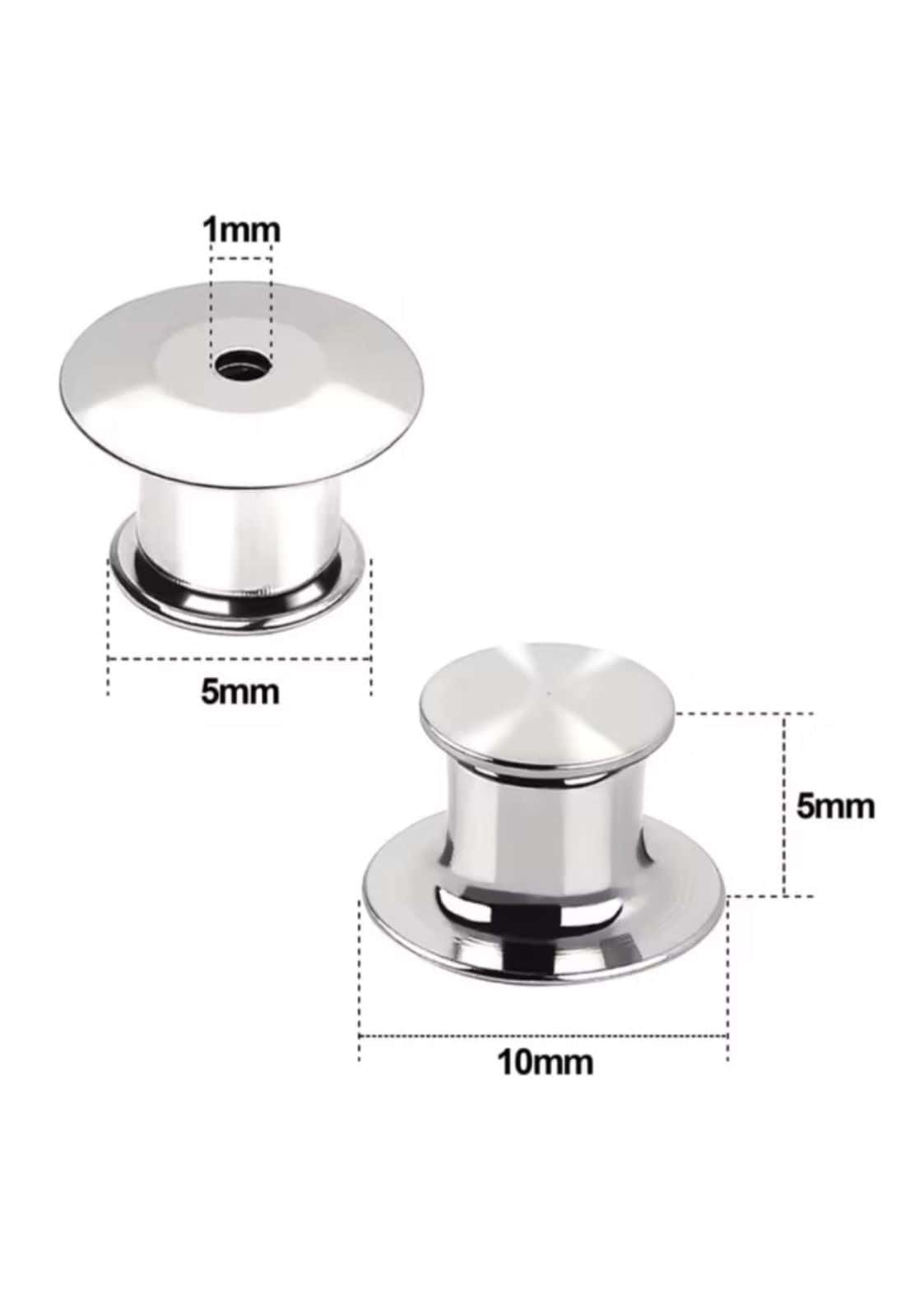 Zwei silberfarbene Metall-Anstecknadeln mit präzisen Abmessungen zur Befestigung.