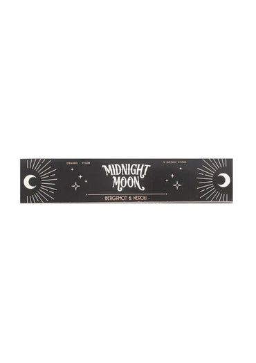 Schwarze rechteckige box midnight moon räucherstäbchen mit weißen, himmlischen mustern für midnight rituals