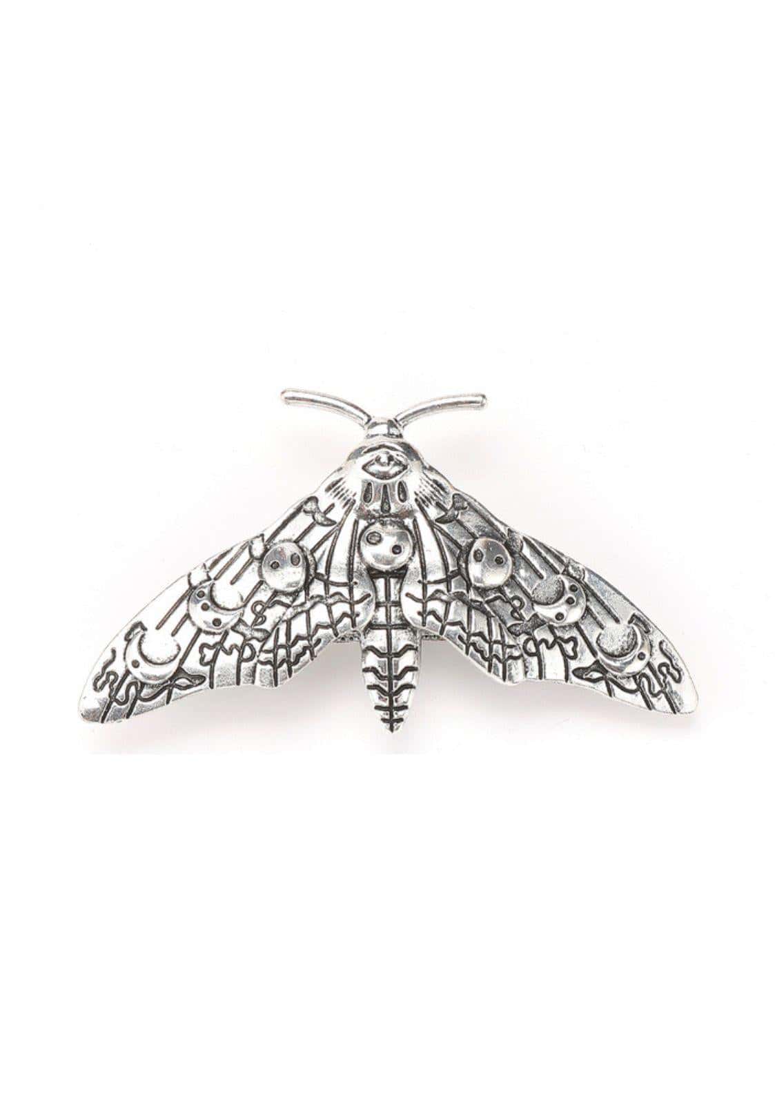 Silberne gothic haarklammer moon moth in mottenform mit filigranen gravuren und embellishments für besondere anlässe