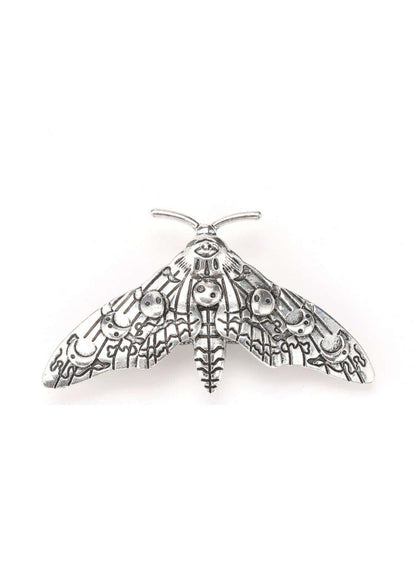 Silberne gothic haarklammer moon moth in mottenform mit filigranen gravuren und embellishments für besondere anlässe