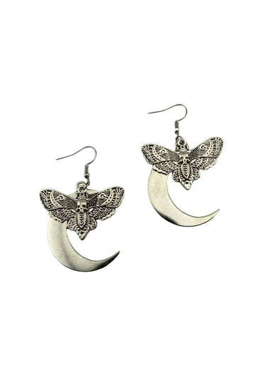 Moon moth silver ohrringe mit sichelmond design in silber für gothic und horror stil