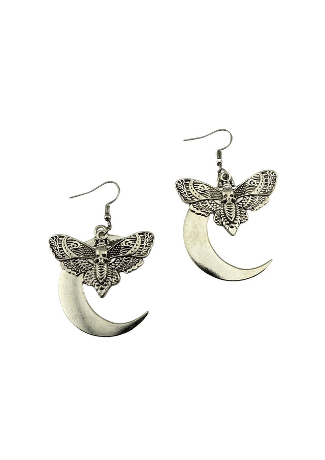 Silberne Motten- und Mondsichel-Ohrringe.