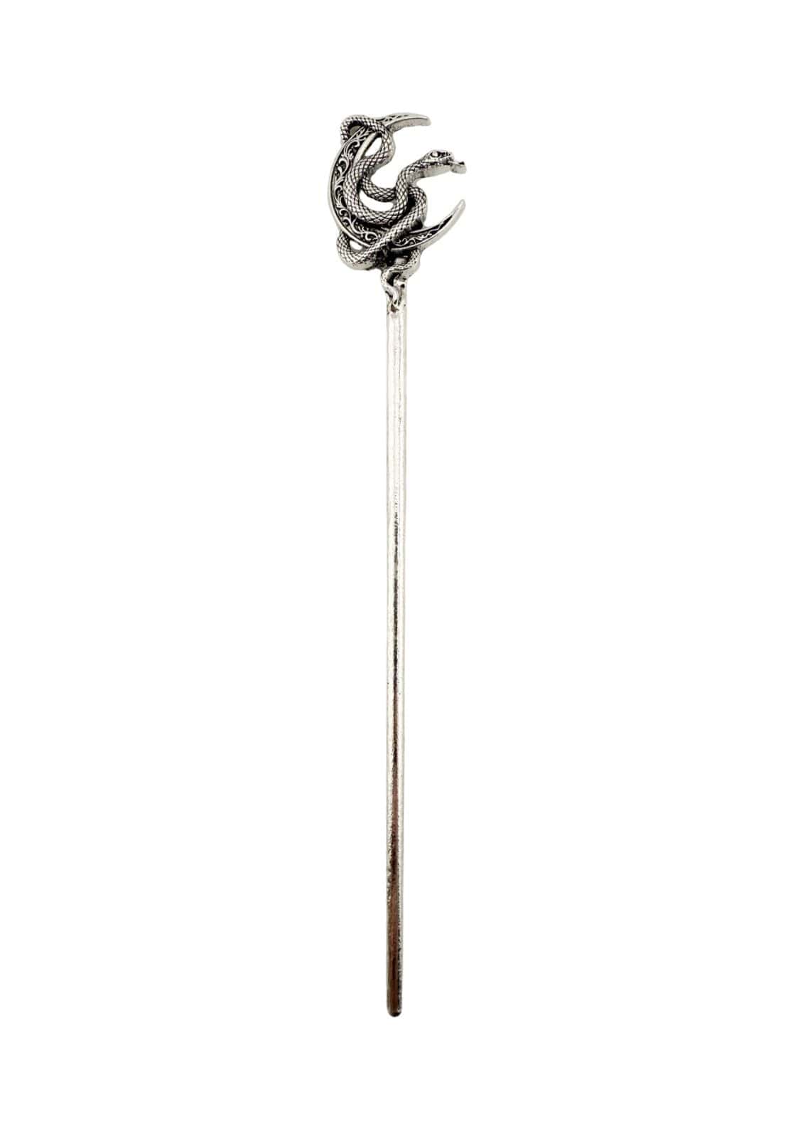 Silberner moon snake haarnadel mit gothic horror design und langem stiel für besondere anlässe