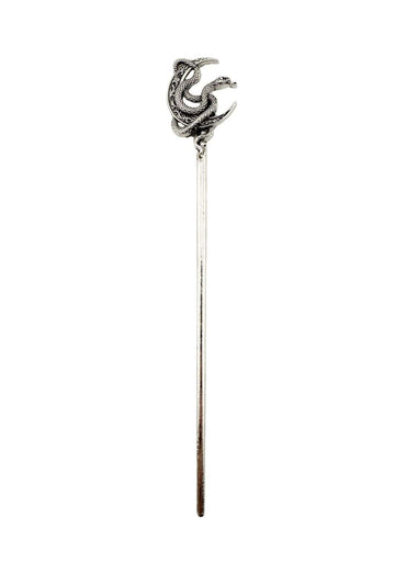 Silberner moon snake haarnadel mit gothic horror design und langem stiel für besondere anlässe