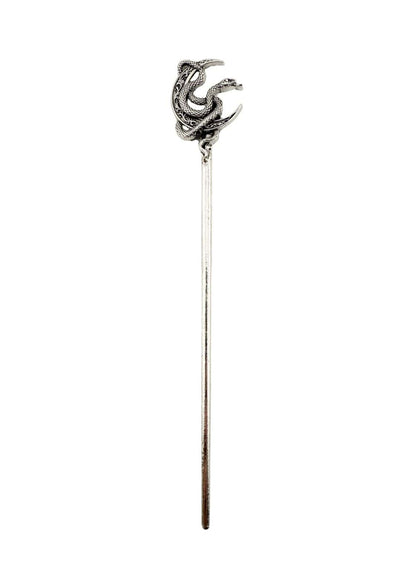 Silberner moon snake haarnadel mit gothic horror design und langem stiel für besondere anlässe