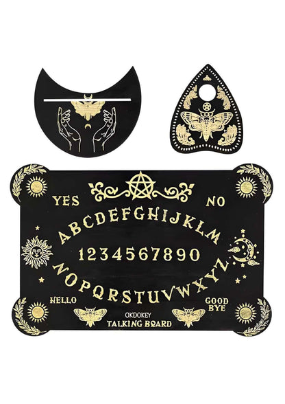 Black ockdokey motte ouija board mit tiefschwarzem design und goldfolienverzierung, mond und schmetterling motiv