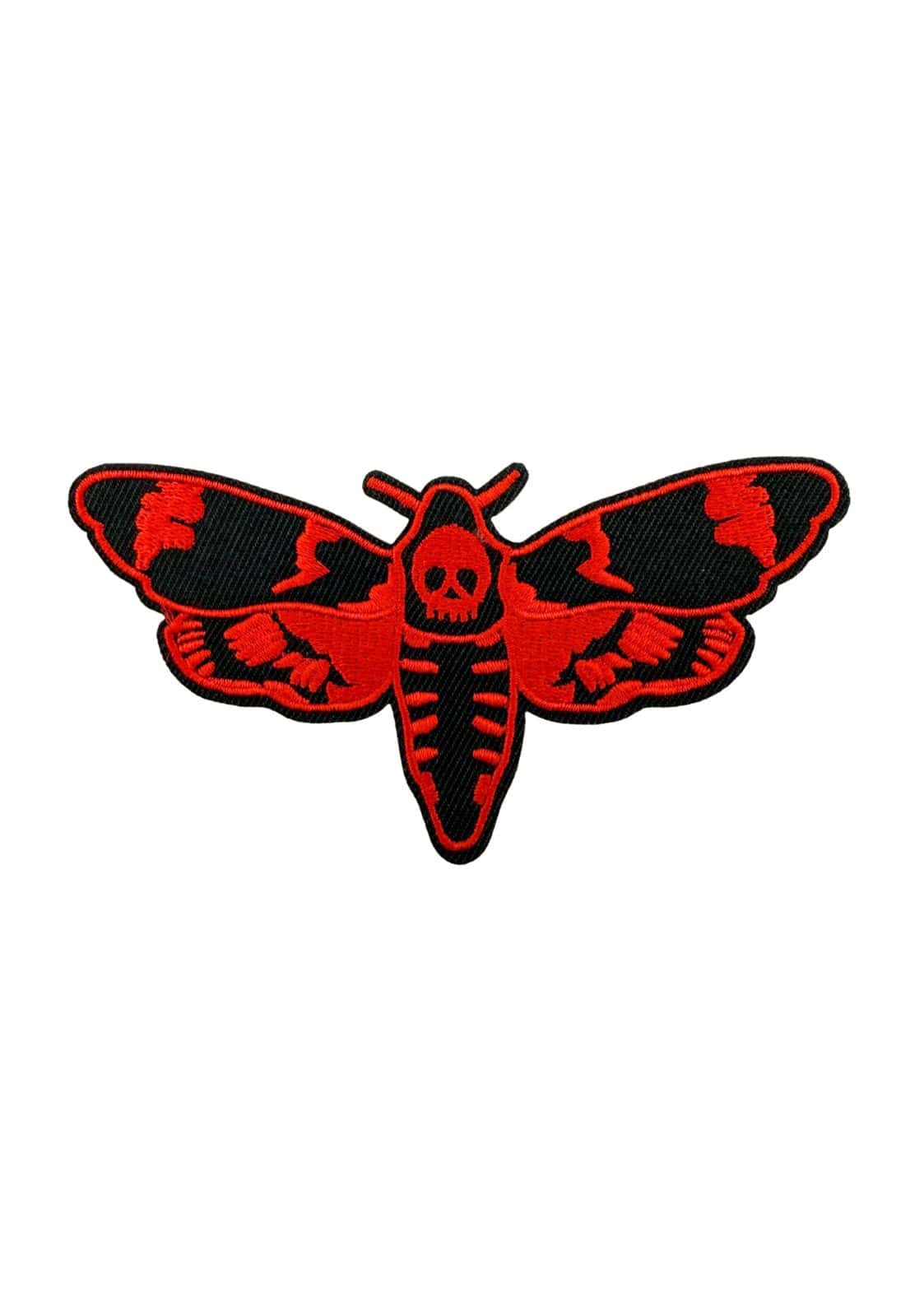 Roter und schwarzer bestickter Motten-Patch mit Totenkopf, Moth Red gothic horror