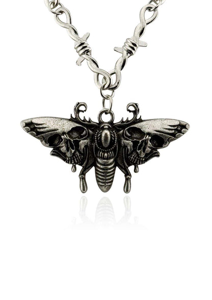 Silberne gotische halskette vereint moth mit schädel flügel mit barbed wire kette düstere halskette vereint