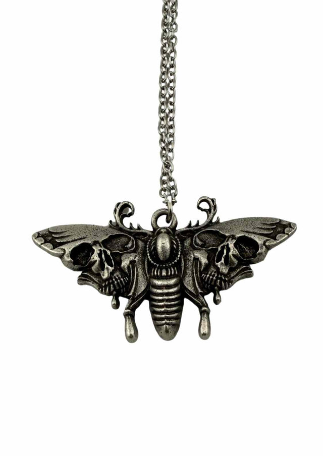 Silberne Totenkopf-Motten-Anhänger-Halskette.