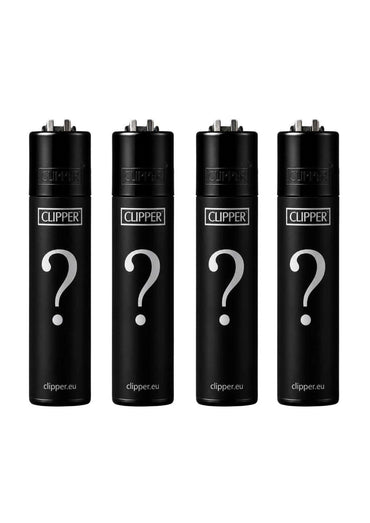 Schwarzes mysterie clipper feuerzeug mit silbernem fragezeichen original clipper feuerzeuge nachfüllbar
