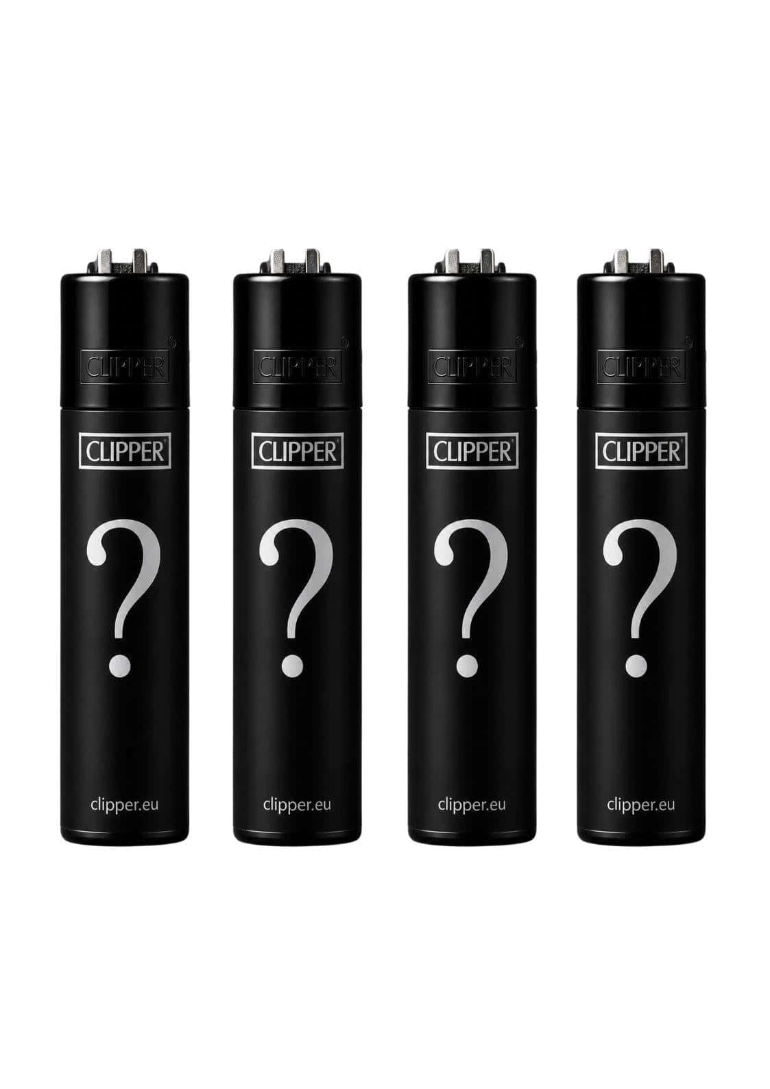 Schwarzes mysterie clipper feuerzeug mit silbernem fragezeichen original clipper feuerzeuge nachfüllbar