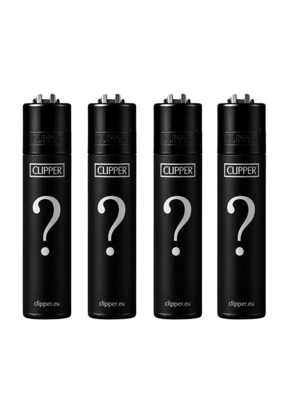 Schwarzes mysterie clipper feuerzeug mit silbernem fragezeichen original clipper feuerzeuge nachfüllbar