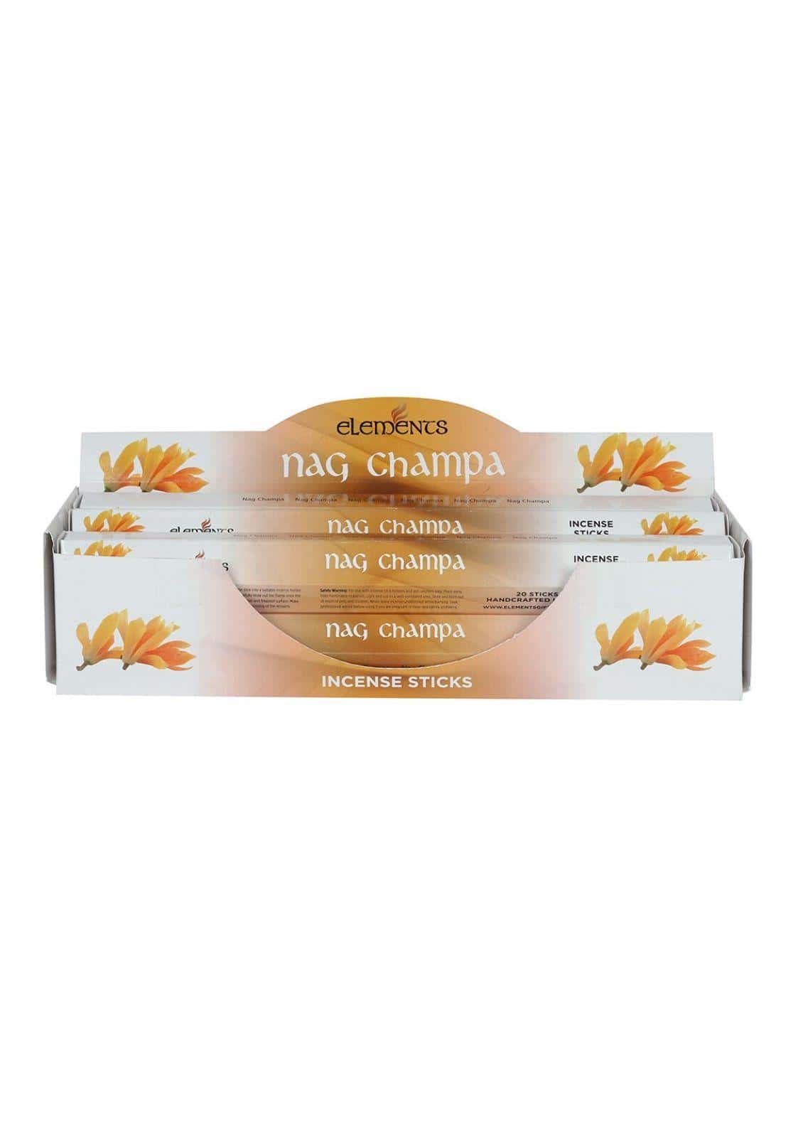 Weiß-orange verpackung für elements nag champa räucherstäbchen mit klassischem nag champa duft