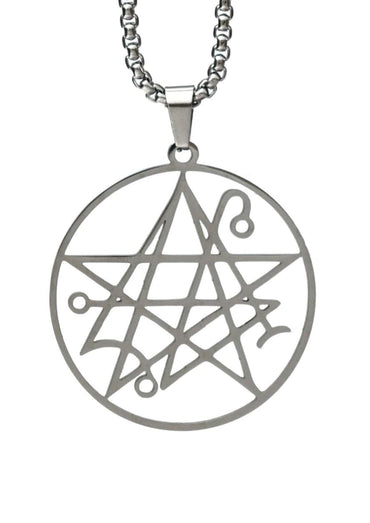 Silberne necronomicon halskette mit pentagramm und astrologischen symbolen gaia lizenzierte kleidung