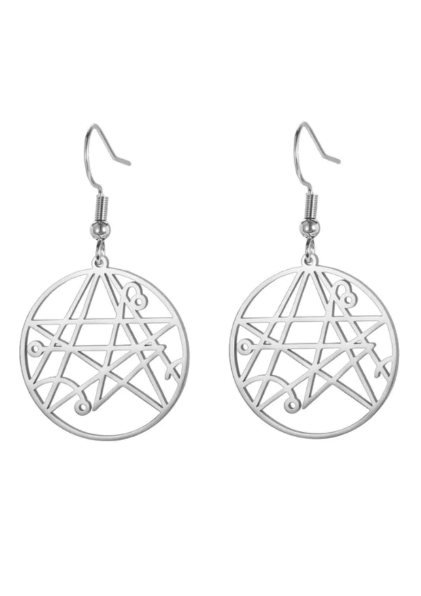 Necronomicon silberne pentagram ohrringe mit geometrischen ausschnitten und minimalistischen design, gothic stil