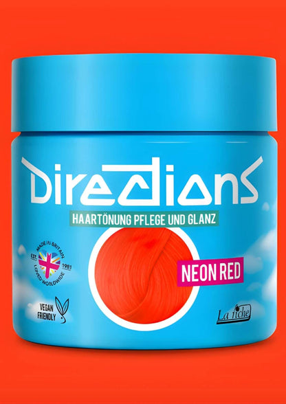 Neon red directions 100ml haartönung in einem blauen zylinder mit extrem leuchtendes neonrot für maximale farbintensität