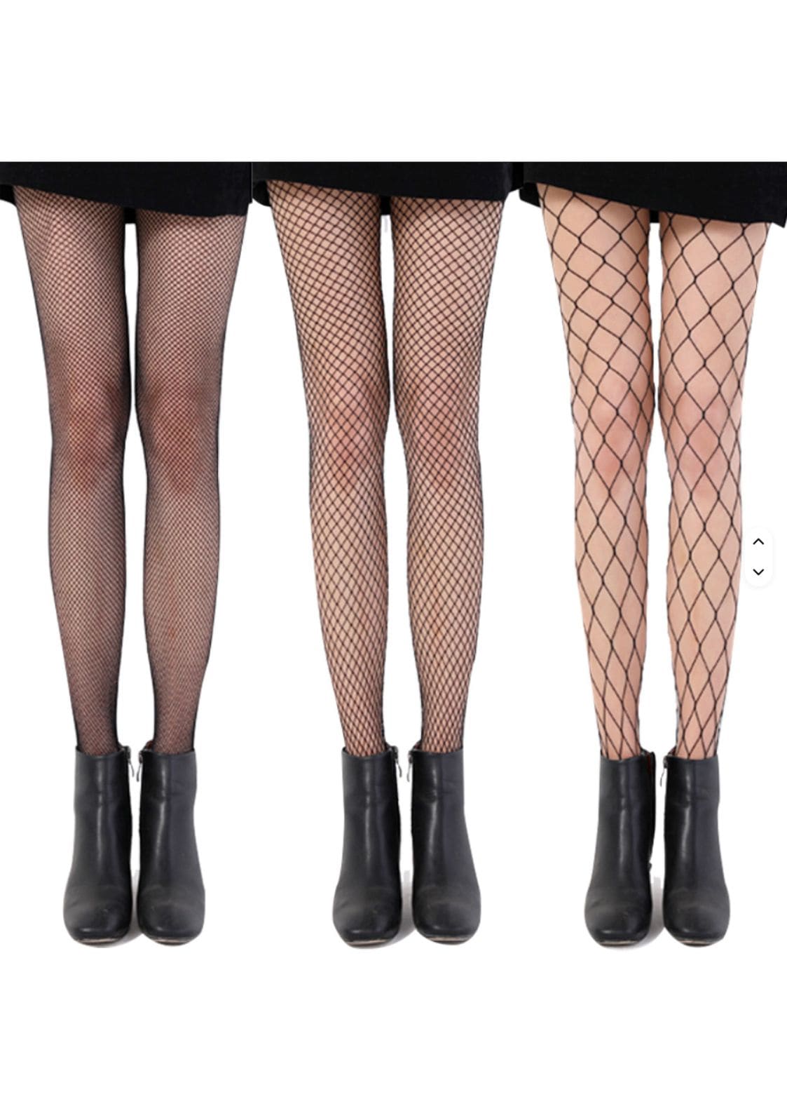 Strumpfhose mit Netzstruktur und schwarzem Rautenmuster, Nylon-Material.