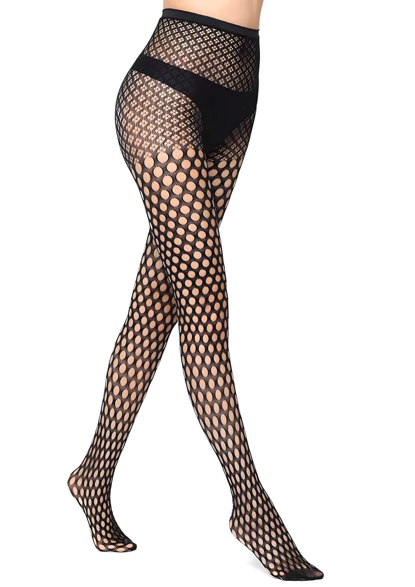 Netzstrumpfhose schwarz Lochmuster mit schwarzem Bund