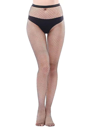 Schwarze gothic netzstrumpfhose mit passendem schwarzen bund und maschengröße m für gothic outfits