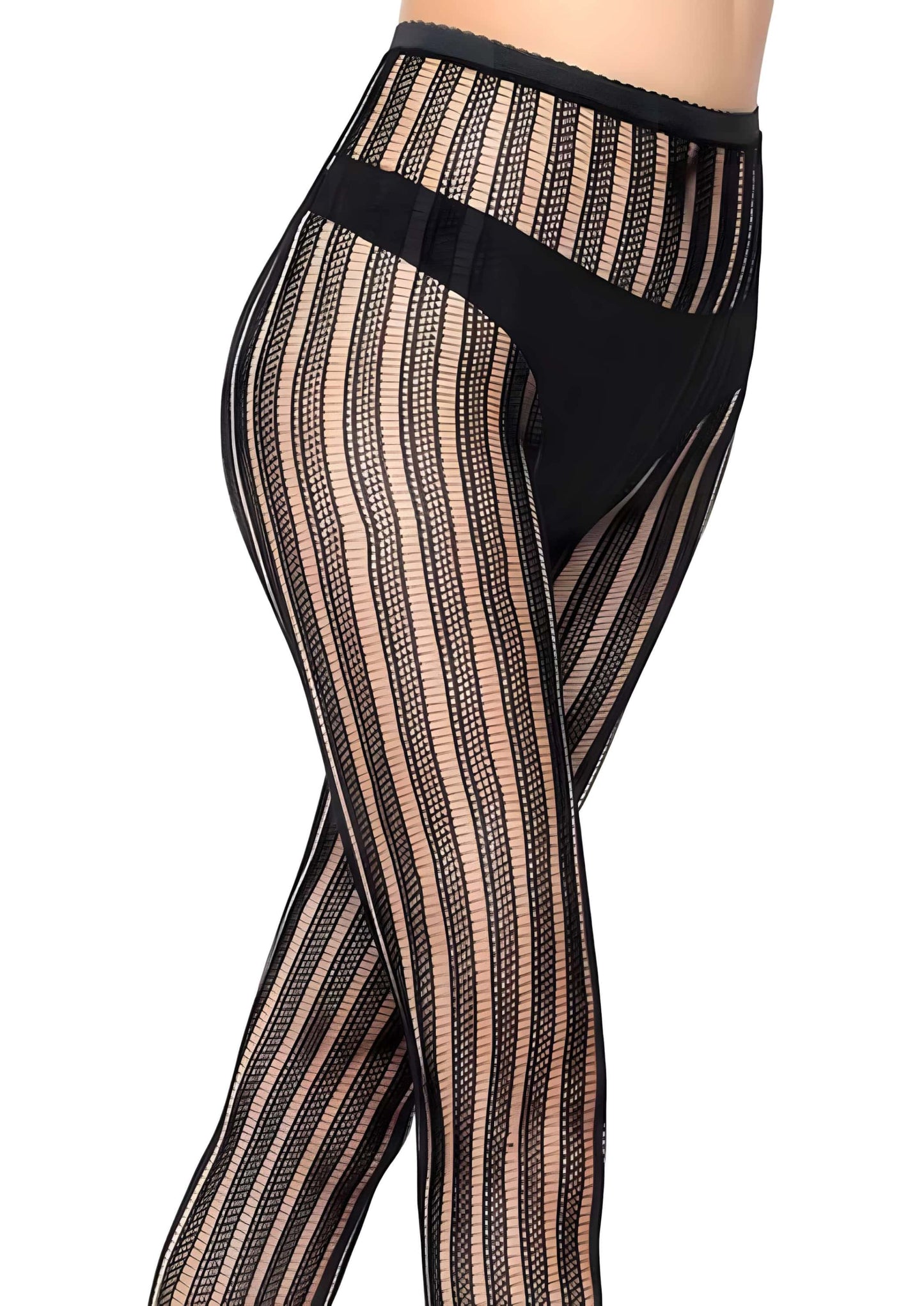 Netzstrumpfhose schwarz Streifen mit schwarzem Bund