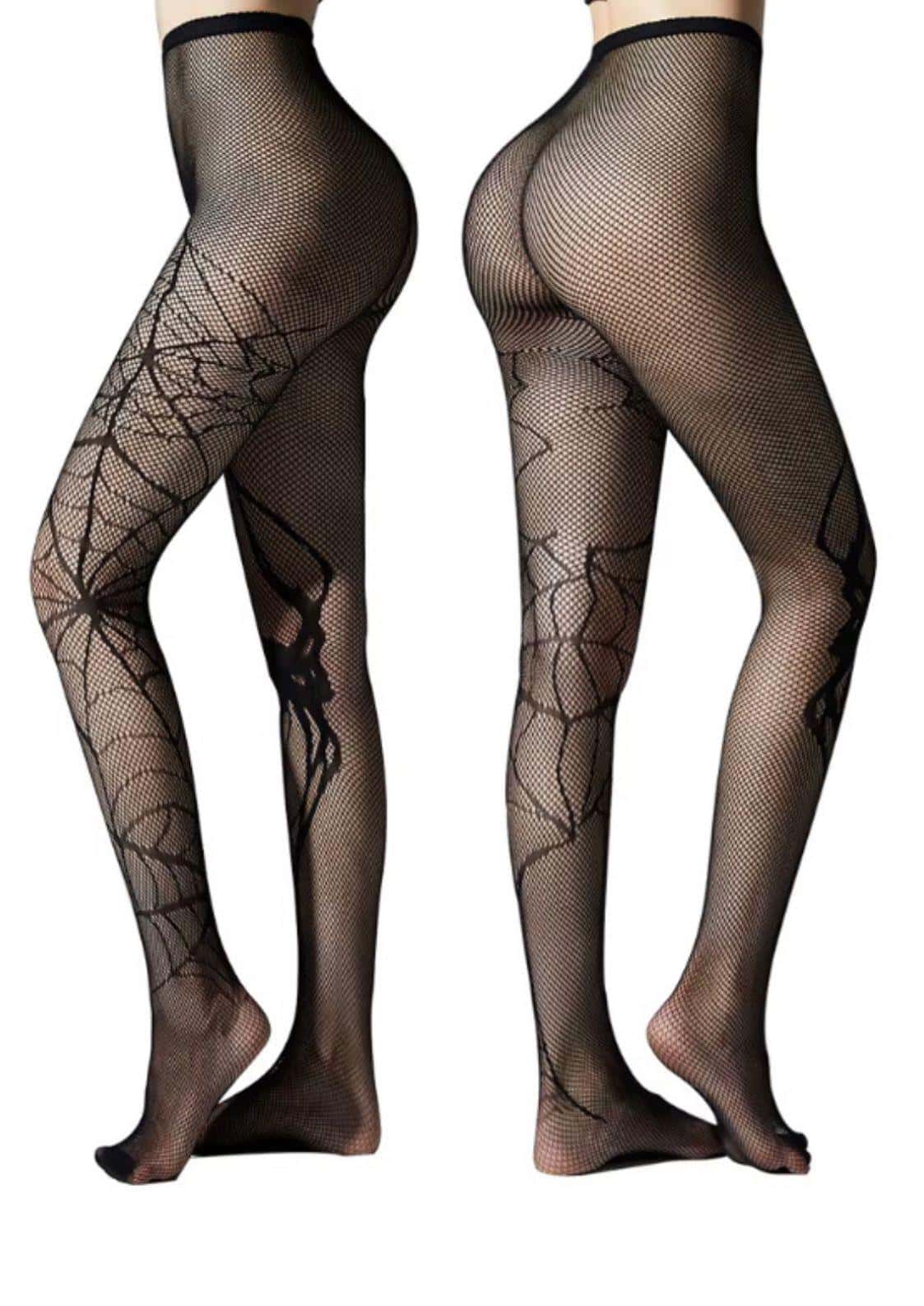Netzstrumpfhose schwarz mit spinnennetzmuster und düsteren akzenten aus transparentem mesh mit dezentem schimmer