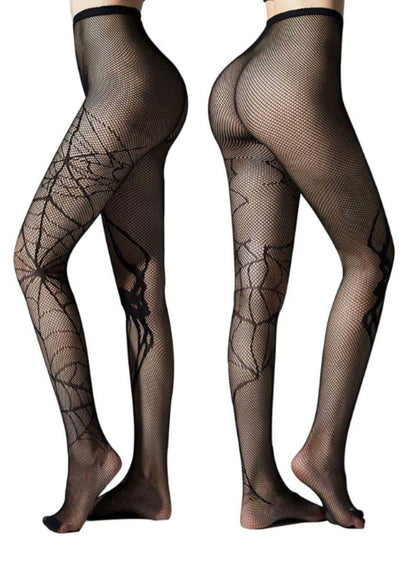 Netzstrumpfhose schwarz mit spinnennetzmuster und düsteren akzenten aus transparentem mesh mit dezentem schimmer