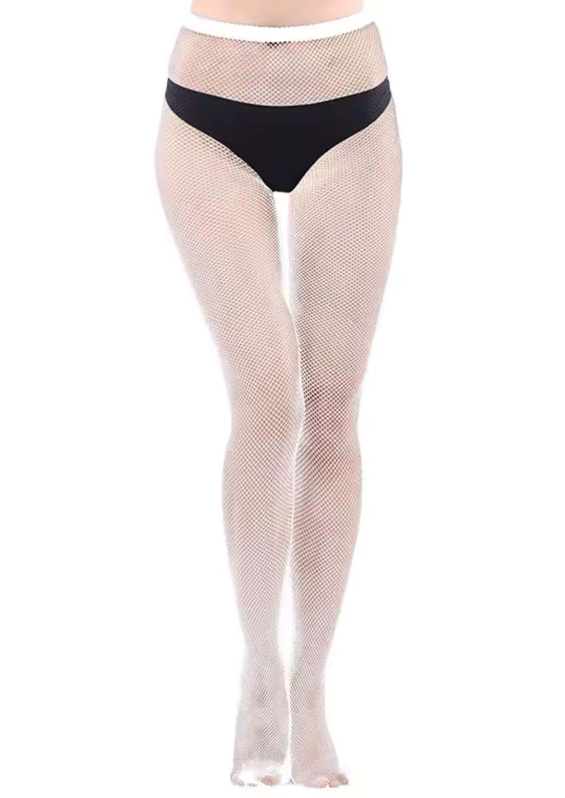 Weiße gothic netzstrumpfhose maschengröße s mit schwarzem bund für dark alternative looks