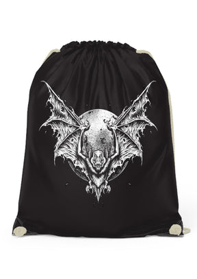 Nachtjäger Gym Bag mit Fledermaus und Mond, externe Kordelhalterungen