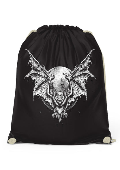Nachtjäger Gym Bag mit Fledermaus und Mond, externe Kordelhalterungen