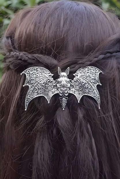 Silberne Filigran-Fledermaus-Haarklammer Night Stalker mit gotischer Metall-Lacework