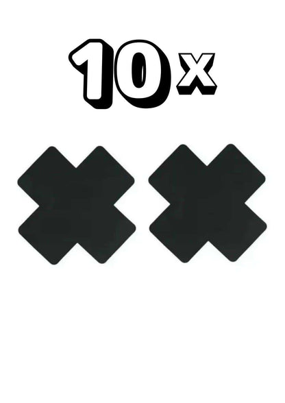 Nippel pasties schwarz in x form mit sicheren halt in einer verpackung mit 10 stück
