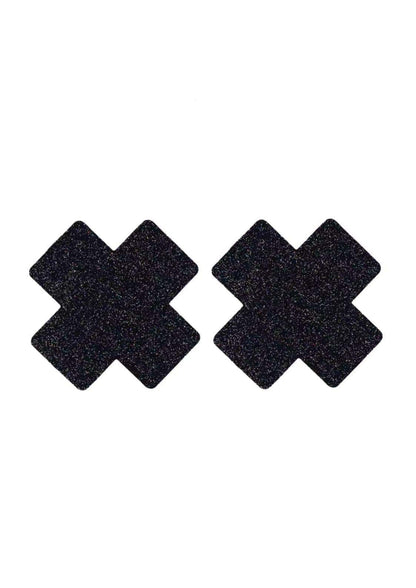 Schwarze x-förmige nippel pasties mit glitter für sicheren halt 10 stück im set