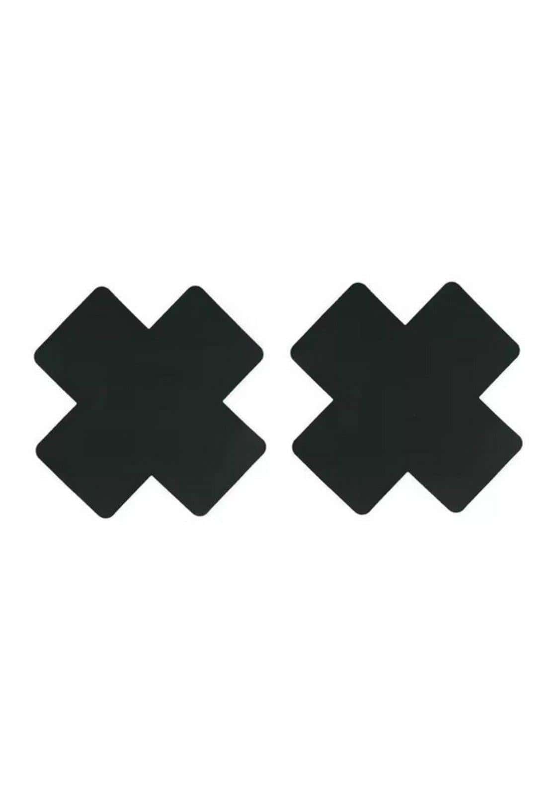 Zwei schwarze matte nippel pasties schwarz aus klebematerial in x-form für diskrete abdeckung