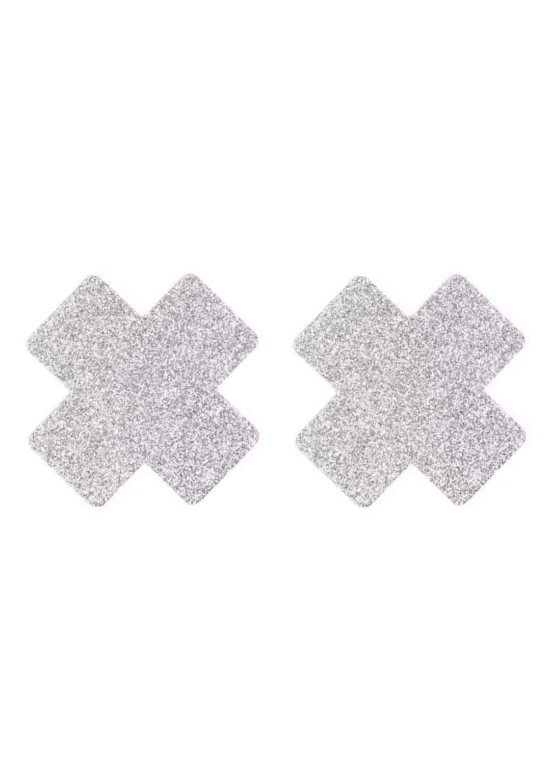 Silber glitzernde x-förmige nippel pasties geeignet für gothic kleidung und horror looks