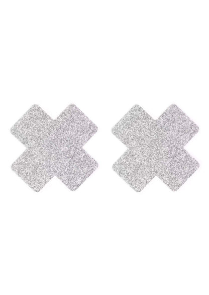 Silber glitzernde x-förmige nippel pasties geeignet für gothic kleidung und horror looks