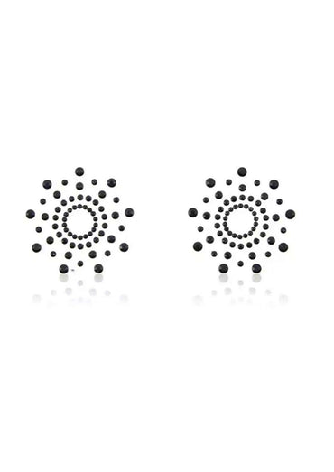 Schwarze nippel pasties strass mit radialem punktemuster in konzentrischen kreisen, ideal für gothic kleidung und horror styles
